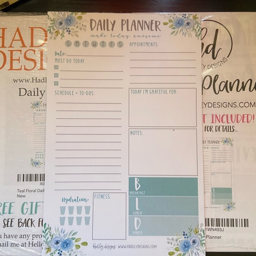 Hadley Design teal blue floral daily planner pads